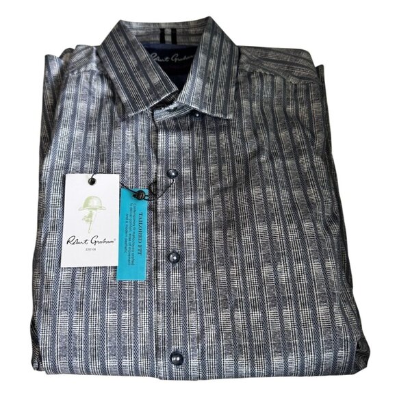Robert Graham Banyan Long Sleeve Woven Shirt Blue Black Tailored Fit Men's Large - Picture 1 of 13
